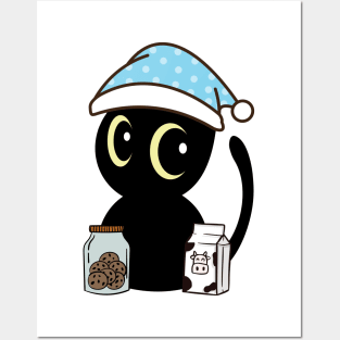 Funny black cat is having a midnight snack Posters and Art